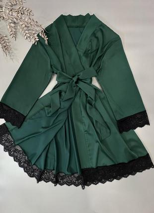 Зелений короткий шовковий халат з трусами бразиліано і бікіні2 фото