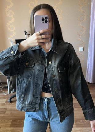 Джинсовый пиджак серый4 фото