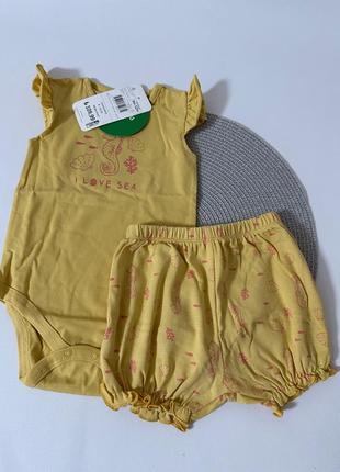 Летний набор на девочку 3-6-9-12-18 месяцев бодик и шорты красивый комплект костюм