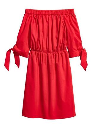 Красное хлопковое платье h&amp;m с открытыми плечиками.