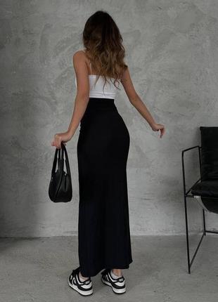 Женская юбка макси с разрезом сбоку, дайвинг, облегающая, на высокой посадке, прямая, длинная юбка, базовая, без принта, черная, однотонная, с вырезом3 фото