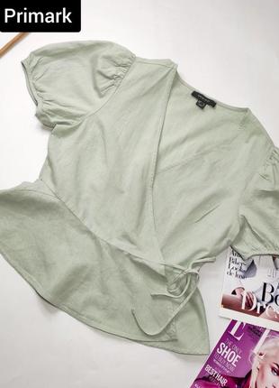 Блуза жіноча на запах льон з короткими рукавами від бренду primark s1 фото