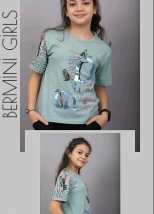 Фірмова  підліткова футболка для дівчинки bermini розміри 146,152,1582 фото