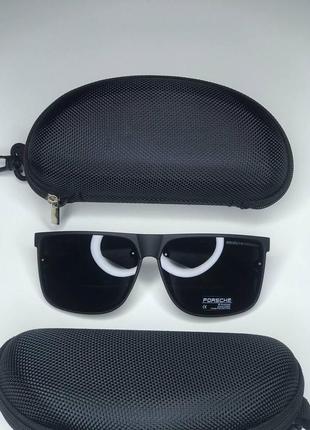 Мужские солнцезащитные очки porsche polaroid черные матовые квадратные поляризованные порше антибликовые
