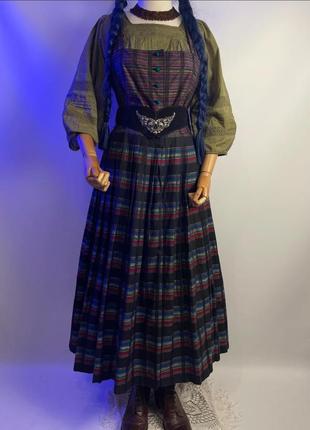 Австрия винтажный красивый длинный пышный сарафан платье в полоску в складку дирндль