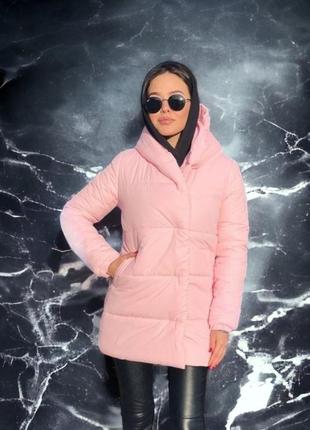 Женская длинная матовая зимняя куртка розовая
