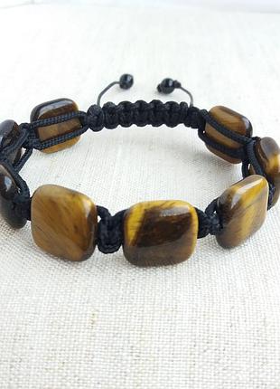 Браслет шамбала из тигрового глаза квадратные бусины