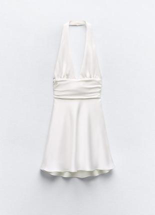 Стильное короткое атласное платье платья-мини с открытой спиной zara зара3 фото