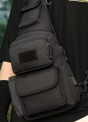 Чоловіча тактична сумка, велика укріплена сумка-слінг через чорне плече8 фото