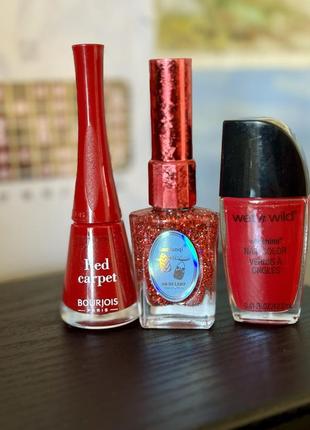 Червоні лаки для нігтів bourjois 1 seconde, wet n wild, luodanqi