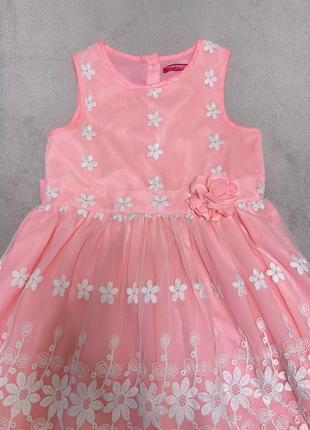 Праздничное розовое платье цветы нежно розовый 6-7 лет