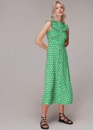 Зеленое платье миди в цветочный принт без рукава whistles(размер 12)