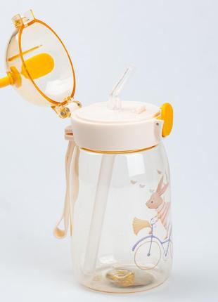 Дитяча пляшка для води із трубочкою 500 мл із кришкою фліп топ "ведмедик" бежева2 фото