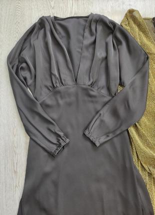 Черное длинное платье в пол макси шелковое атласное сатин вырез декольте вечернее5 фото