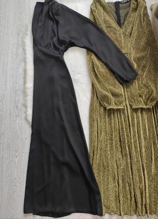 Черное длинное платье в пол макси шелковое атласное сатин вырез декольте вечернее9 фото