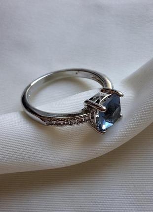 Нове кільце каблучка тренд трендове shein срібного кольору перстень з блакитним камінцем камінчиком