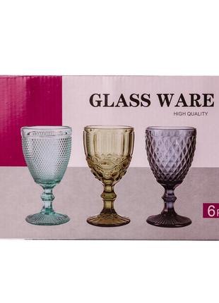 Скляні келихи з гранями набір келихів для вина 6 штук фужери для вина рожевий