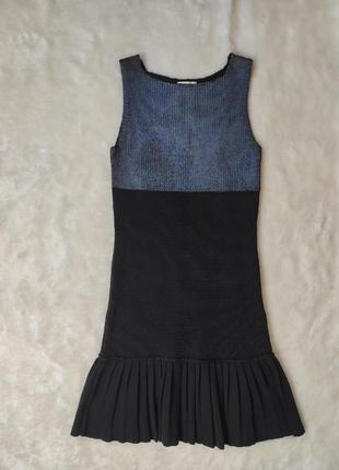Черное вязаное теплое платье мини короткое трикотажное шерсть со складками плиссе kenzo
