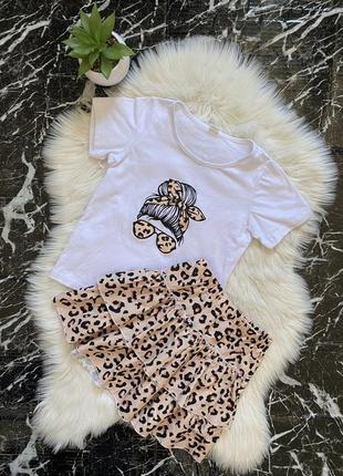 🍀 трендовый костюм в леопардовый принт футболка и юбка