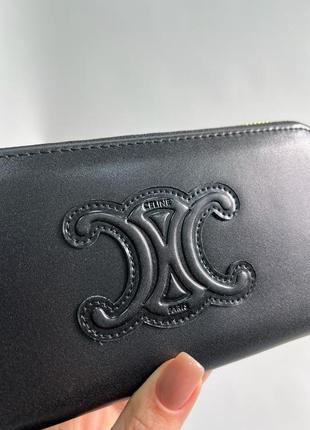 Гаманець celine large zipped wallet cuir triomphe in smooth calfskin black2 фото