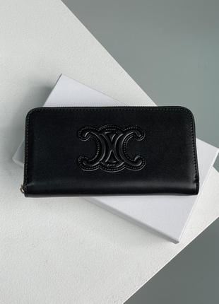 Гаманець celine large zipped wallet cuir triomphe in smooth calfskin black5 фото