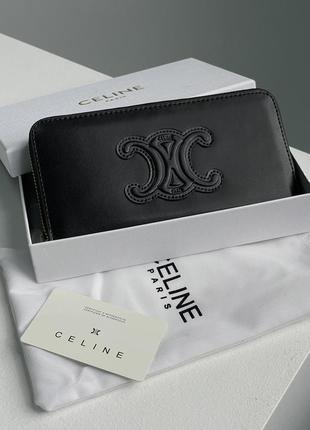Гаманець celine large zipped wallet cuir triomphe in smooth calfskin black6 фото
