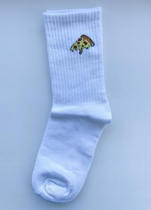 Шкарпетки жіночі принт піцца високі білі носки в принт1 фото