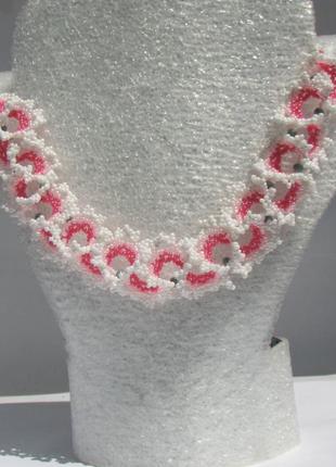 Колье из бисера в технике "огалала", ажурное украшение на шею, ожерелье