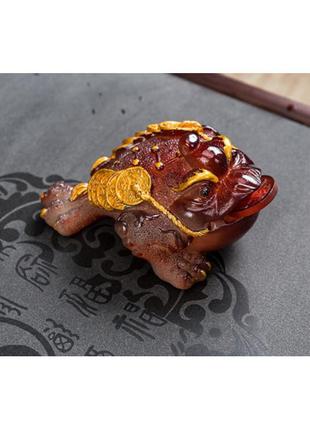 Чайна іграшка жаба з монетою червона фігурка для чайної церемонії1 фото