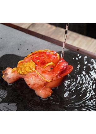 Чайна іграшка жаба з монетою червона фігурка для чайної церемонії2 фото
