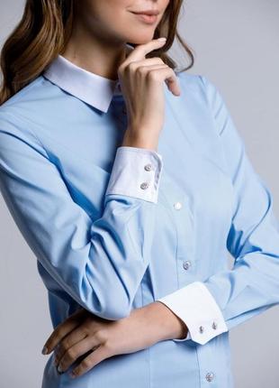 Базова блакитна сорочка з білим коміром