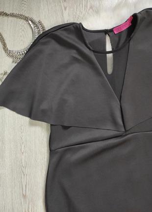 Черное вечернее нарядное короткое платье миди вырез декольте сетка кейп рукава стрейч4 фото
