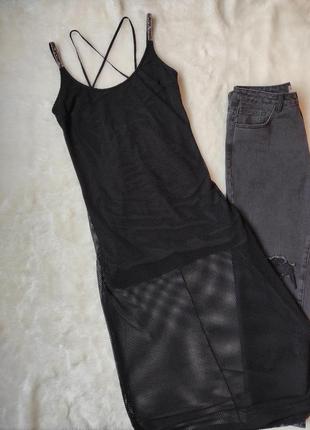 Черное длинное платье сетка пляжное платье мини с сеткой миди макси блестящими2 фото