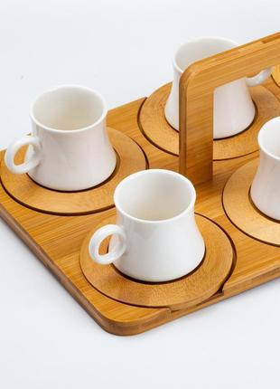 Набір чашок з блюдцями для чаю та кави 6 шт з дерев'яною підставкою7 фото
