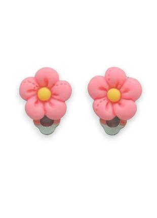 Кліпси сережки дитячі для вух без пробивання вуха liresmina jewelry сережки у вигляді квітки мульти ромашка малинова