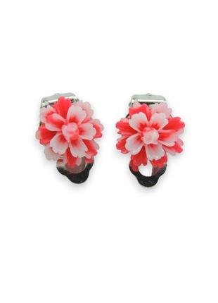 Кліпси сережки дитячі для вух без пробивання вуха liresmina jewelry сережки у вигляді квітки "еклерчик" червоні