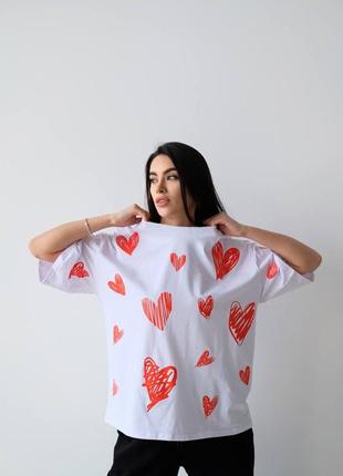 Оверсайз футболка с сердечками, турецкая