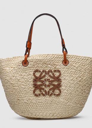 Сумка loewe paula's ibiza small leather-trimmed woven raffia tote