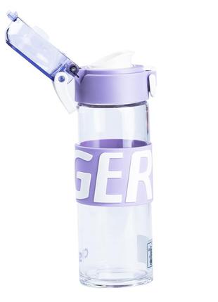 Бутылка для воды стеклянная прозрачная с пластиковой крышкой фиолетовый2 фото