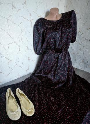 Платье длинное чёрное в красный горошек,48-50 р.
