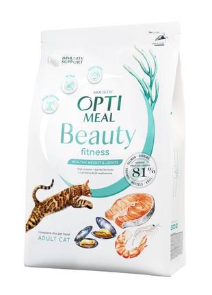 Optimeal beauty fitness здоровый вес сухой корм для взрослых кошек на основе морепродуктов - 4 кг