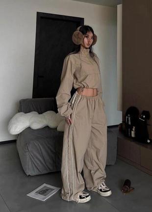 Костюм женский,  костюм style, кофта на молнии и джоггеры высокая посадка, плащевка канада