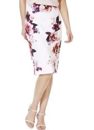 Біла спідниця міді f&f з великими квітами pencil skirt