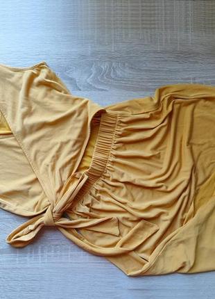 Женское желтое однотонное платье миди mango5 фото