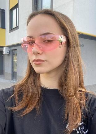 Трендові рожеві прозорі окуляри з зірками y2k