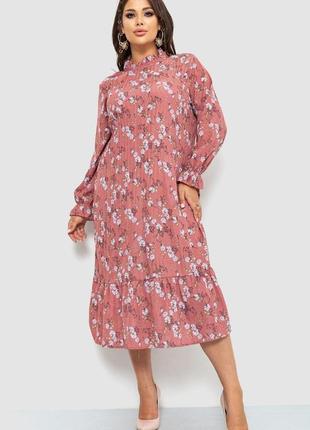 Сукня шифонова з принтом, колір сливовий, 204r201-1