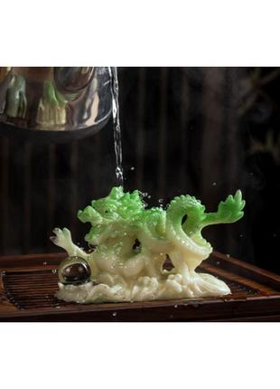 Чайная фигурка зелёный дракон, фигурка для чайной церемонии меняющая цвет от горячей воды