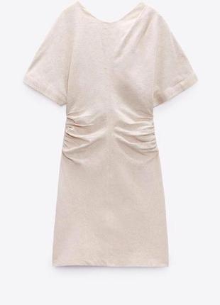 Короткое платье zara из смесового льна размер l