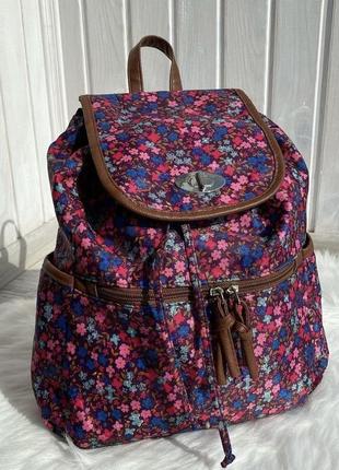 Рожевий наплічник рюкзак у квітковий принт плащова тканина квіти