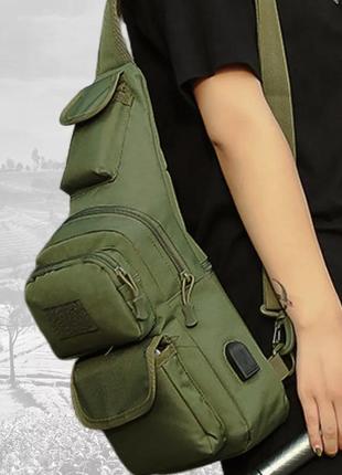 Тактична сумка через плече військова нагрудна сумка зсу однолямкова сумка універсальна армійська хакі2 фото